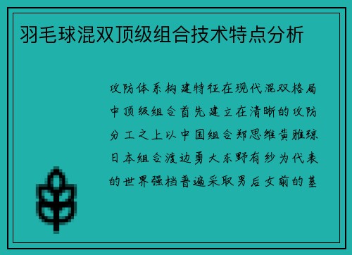 羽毛球混双顶级组合技术特点分析